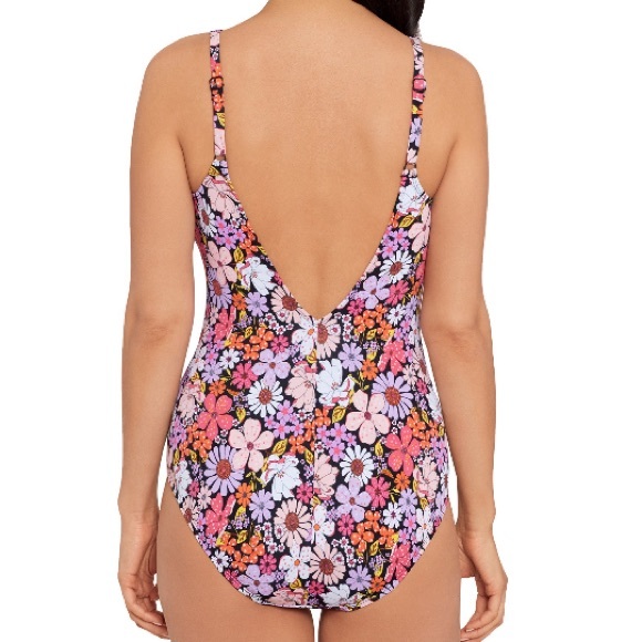 NWT Vintage style Floral V Strappy front One Piece Swimsuit - Picture 2 of 6